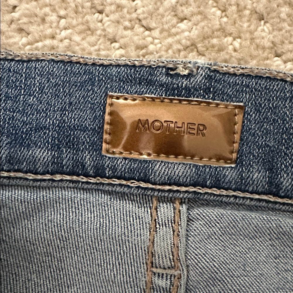 MOTHER Blue Distressed Straight Leg Jeans - Picture 2 of 4